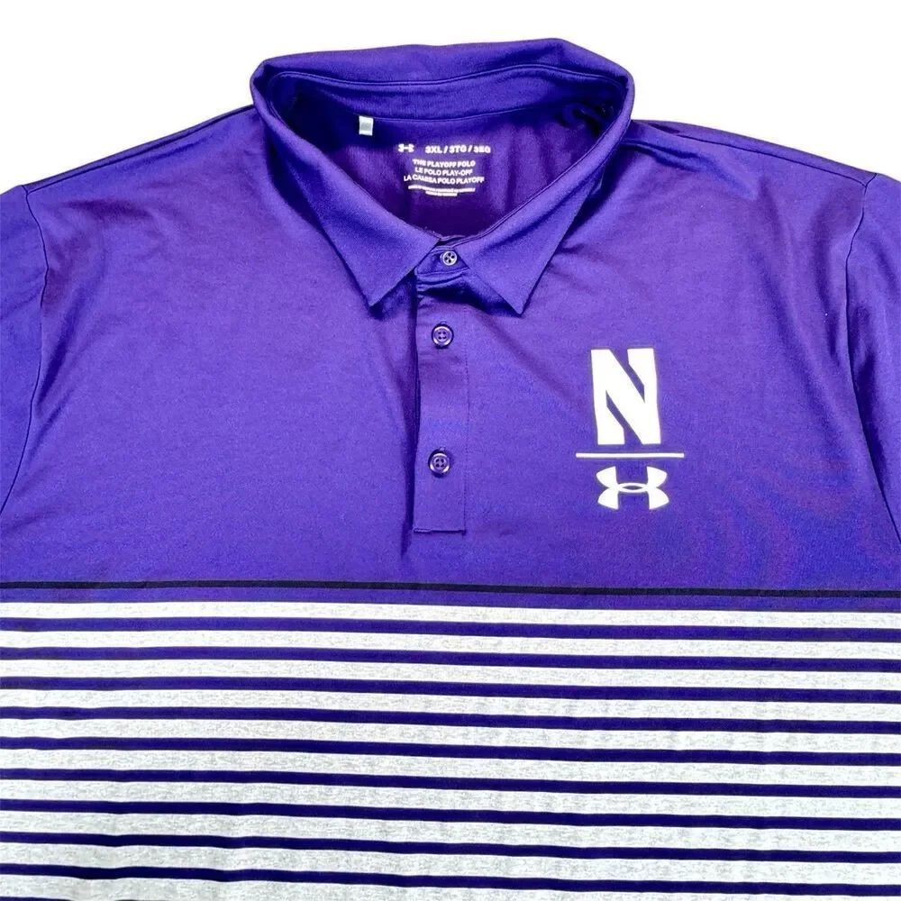 UNDER ARMOUR Sz 3XL Northwestern Wildcats NCAA The PLAYOFF POLO Purple Striped